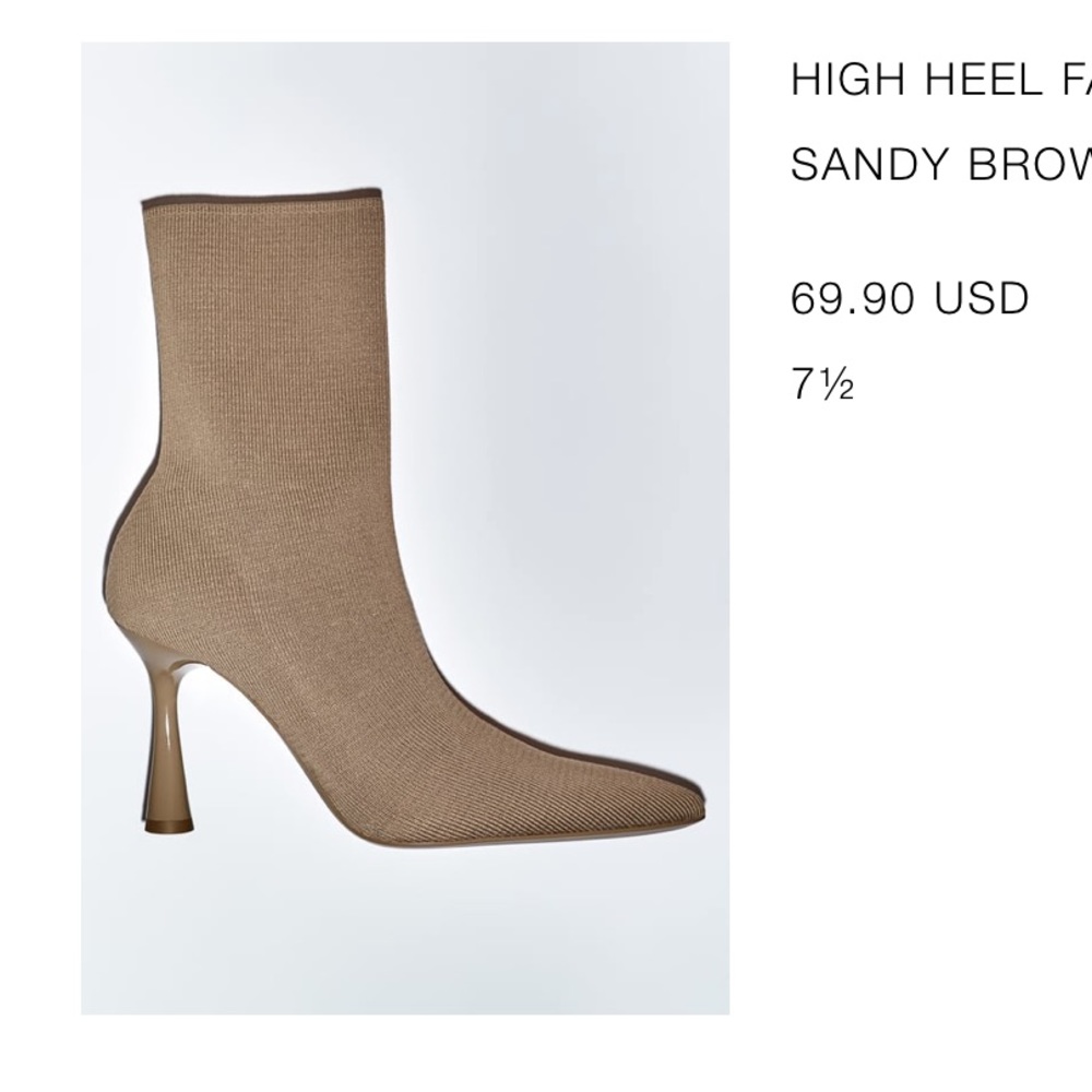 Zara High Heel Fabric Ankle Bootie Sandy Brown size 7.5